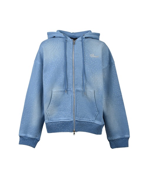SCRIPT LOGO FADE RHINESTONE ZIP UP HOODIE — худи на молнии со стразами и выцветающим логотипом