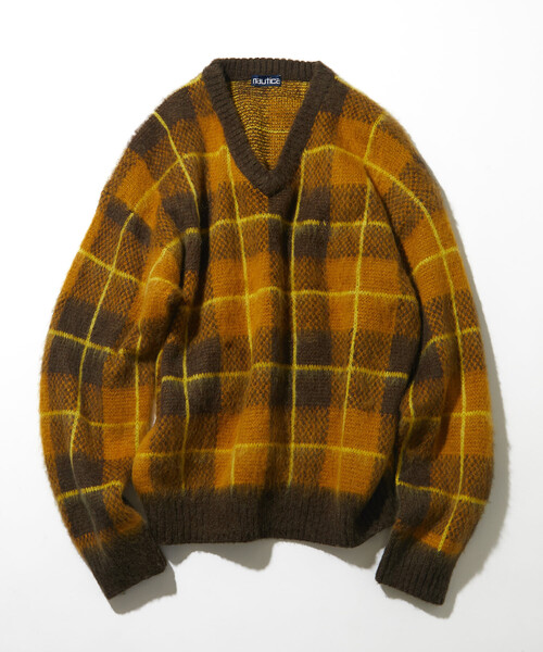 NAUTICA — смешанная хлопковая винд«чек» V‑neck knit pullover