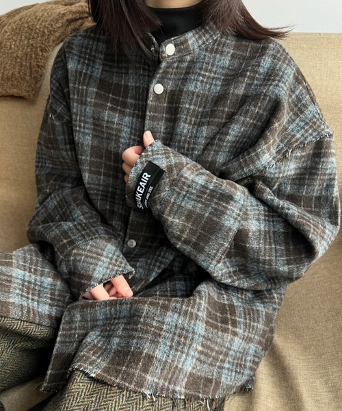 Bintage check fringe стоячая рубашка
