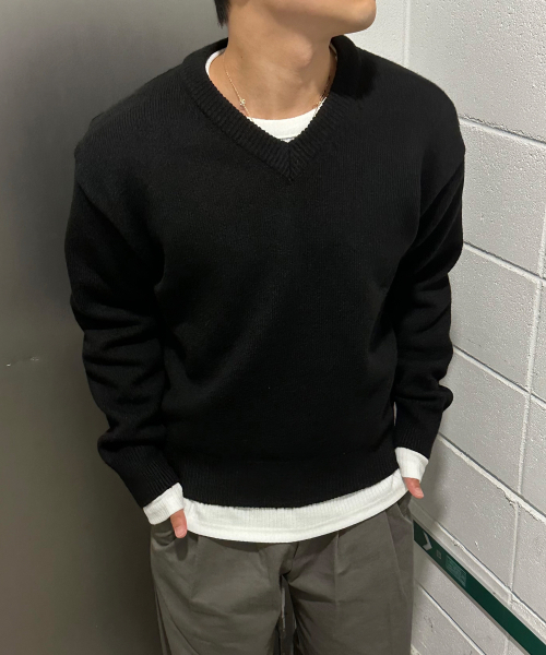 Кашемировый V‑neck крок‑нит клэппнит чёрный