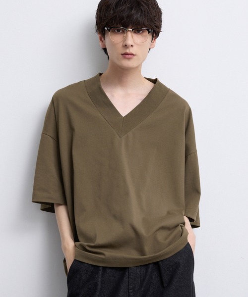 Оверсайз комфорт V‑neck полуполо футболка
