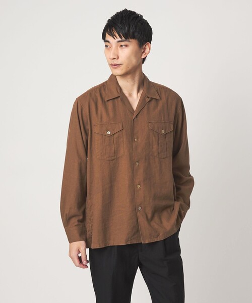 Leyon Linen Flap Pocket open collar футболка