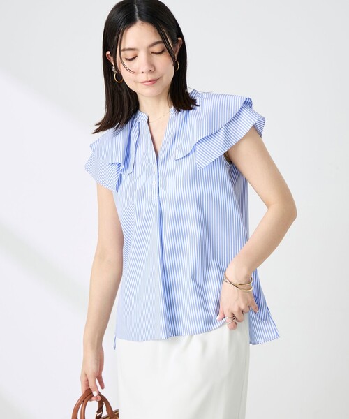 Woshable double drape full‑key neck blouse — блуза с драпировкой