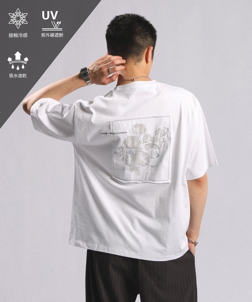 FLOWER STITCH PRINT T-SHIRT — футболка с цветочной вышивкой, охлаждающий/влагоотводящий эффект