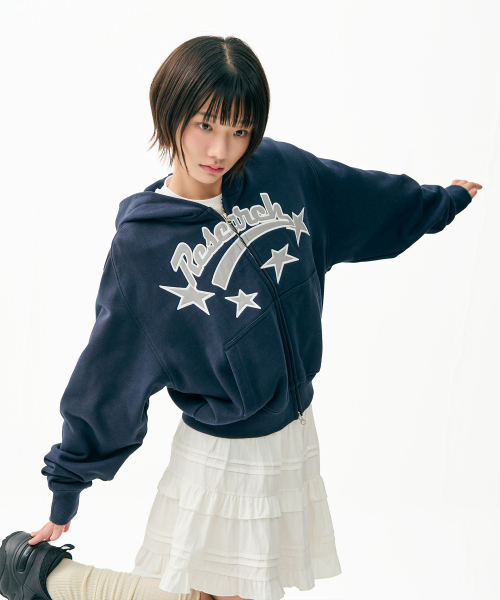 Star Logo Applique Hood Zip-Up — худи на молнии, тёмно-синее