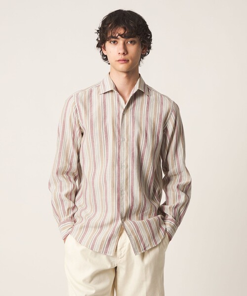 Linen/Cotton stripe open collar shirt — лён/коттон, рубашка с отложным воротником