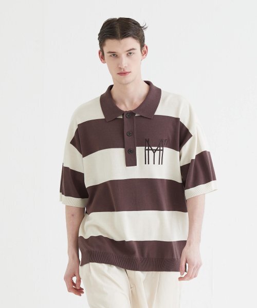 UNISEX PK-каллор стрип-нит сеттер — футболка с воротником, коричневая