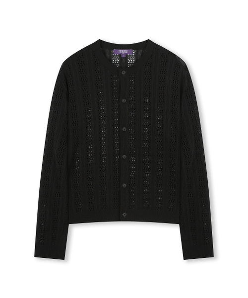 Crochet crew‑neck short cardigan — чёрный