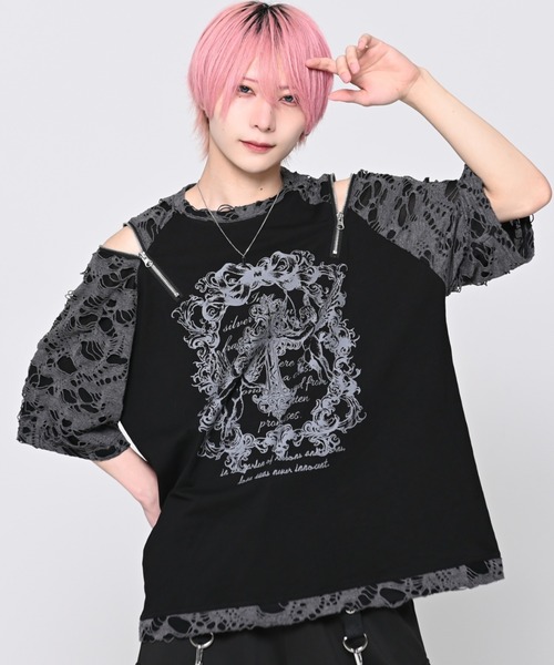 TRAVAS TOKYO — Damage Cut Raglan T‑shirt