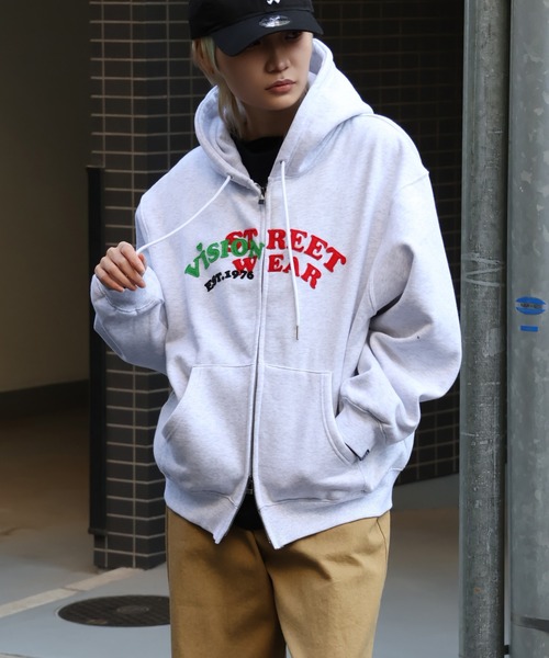 VISION STREET WEAR — Felt Arch ZIP Hoodie, фелтовый худи с молнией и патчем, цвет Parker Fudie