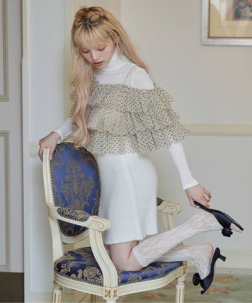 Dot tulle ruffle & knit top set — комплект: топ с сеткой в горошек и вязаный жилет