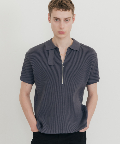 Lounge half‑knit polo shirt チャコール