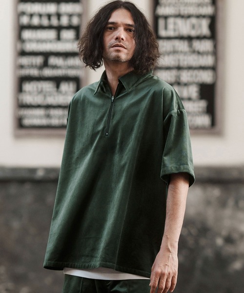mhs2128 — stretch codeuroi half‑zip T‑shirt