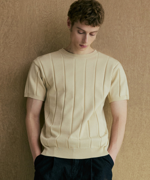 Round rib полурукавный топ [Beige]