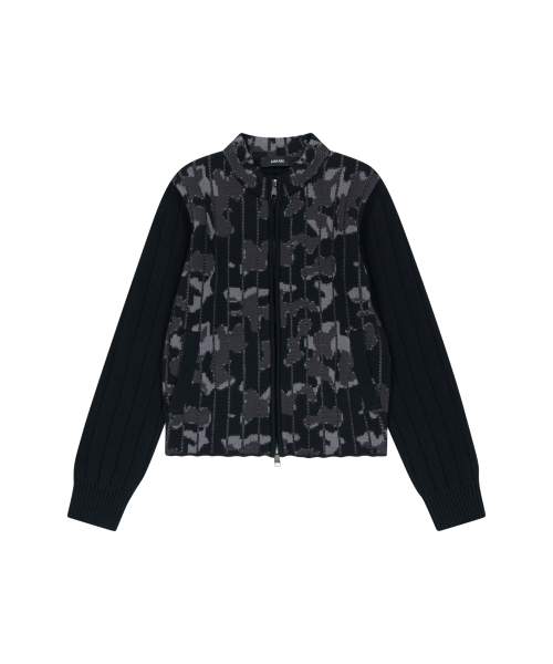 Camouflage Knit Zip‑Up Cardigan (Black) — камуфляжный вязаный кардиган на молнии, черный