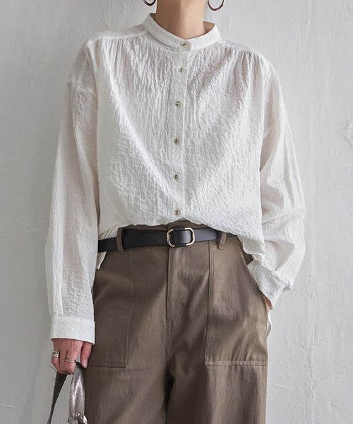 Organic Cotton Band Collar Shirt — рубашка с воротником‑стойкой из органического хлопка