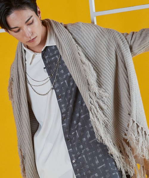 NO ID. Cable Knit 3‑Way Fringe Gown — вязанный кардиган‑накидка 3‑в‑1 с бахромой