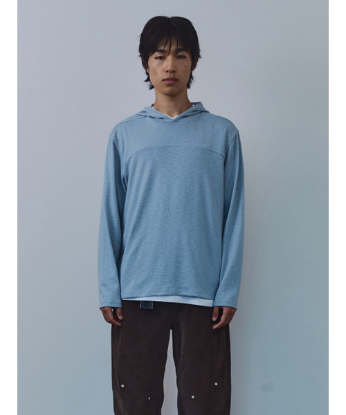 Snug Knit Hood Tee Dusty Blue — вязаная худи‑футболка пыльно‑голубая