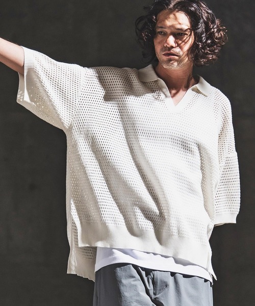 Sheer Texture Skipper Polo mhs2615 (202-039-gls-cg) — поло с прозрачной текстурой