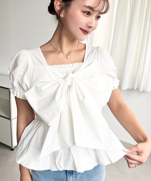 Big Ribbon Baloon Pelam Blouse — блуза с крупным бантом, balloon‑silhouette