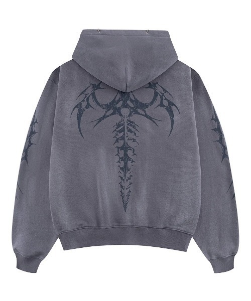 A'GEM/9 × .kom "SUPPLIER" Tribal Bones Pierced Zip Hoodie — худи с молнией и пирсинг‑деталями