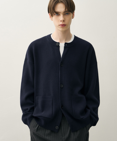 Oversize size wool round cardigan — оверсайз кардиган с круглым воротом, темно‑синий