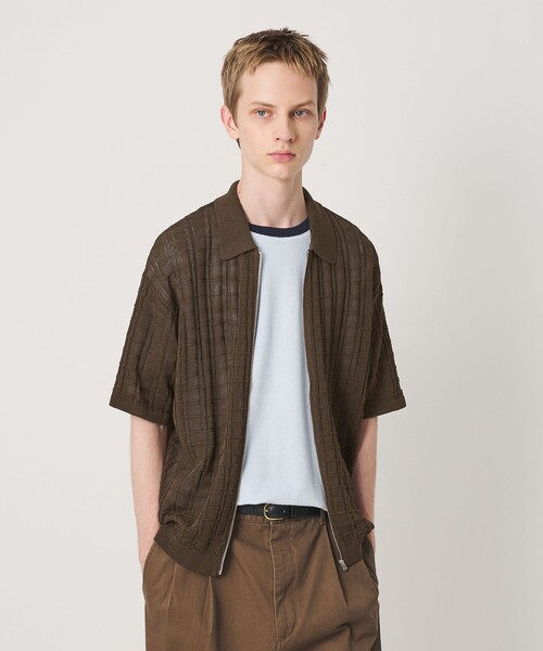 Jacquard full‑zip shirtsleeve pullover — жаккардовый пуловер на молнии