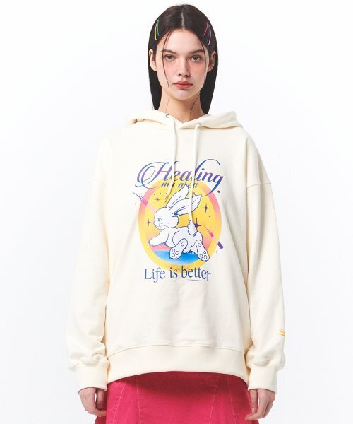 Healing Area Hood T‑Shirt (CREAM) — толстовка‑футболка с капюшоном кремового цвета