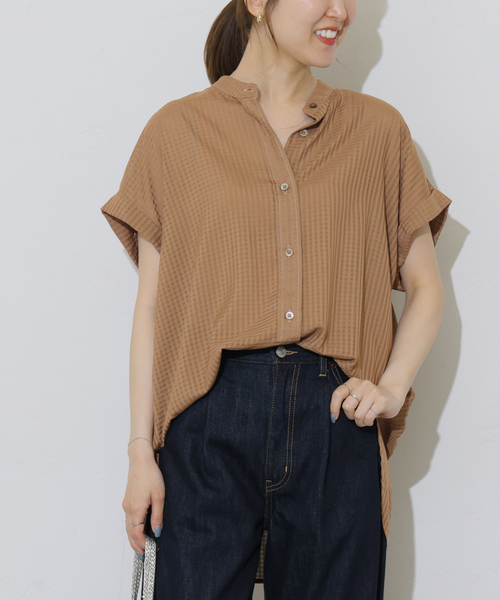Gingam dobby French Sleeve blouse — блузка с френч‑рукавом в клетку