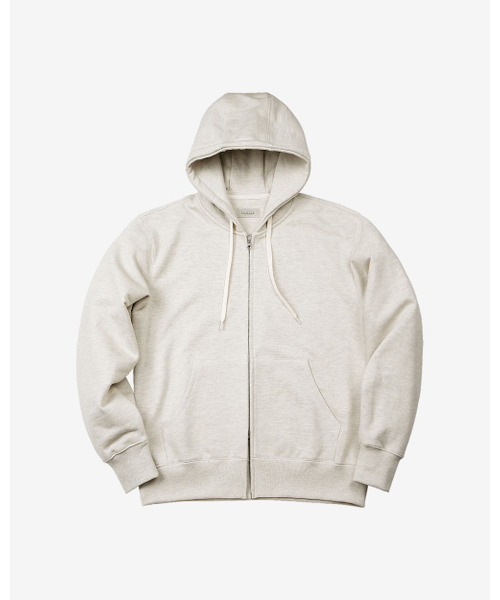 2-Way Essential Sweat Hooded zip-up — oatmeal melange