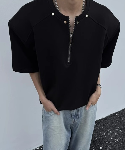 Весенне-летняя мета-стразная футболка 26 коллекции — Halfzip T-shirt