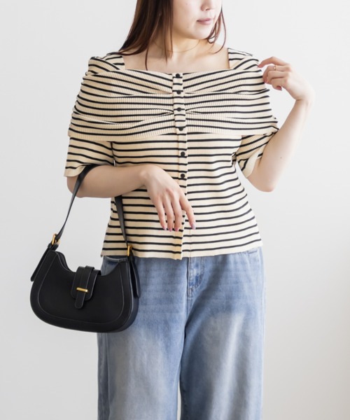 Front Button Off‑shoulder knit — вязаная футболка с открытыми плечами