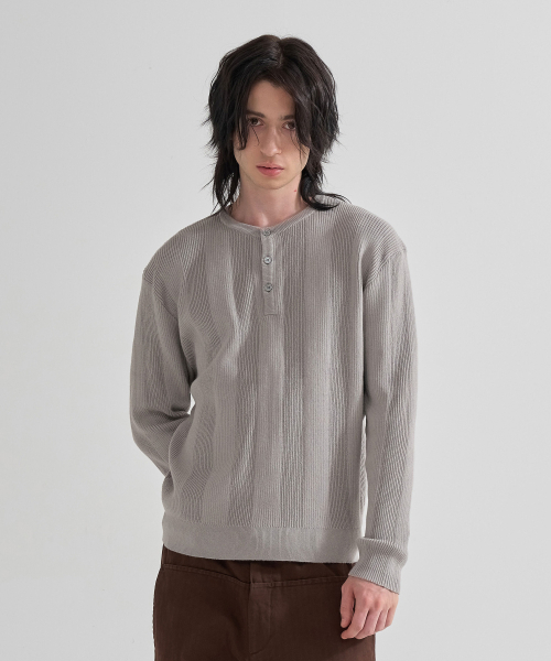 Henley neck rib-knit (light gray) — рубашка с воротом-хенли