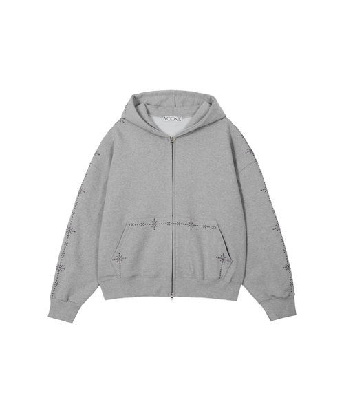 Stud Line Hood Zip‑up (GRAY) — худи на молнии, серый