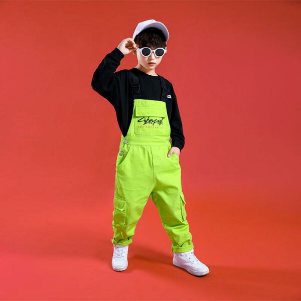 Комплект для детей: универсальный длинный рукав топ, рабочая бруки, комбинизон черный-белый оранжевый зелёный для малышей и девочек, детская одежда, однотонный танцевальный костюм хип-хоп стиль, сценическая форма для тренеров 110-180