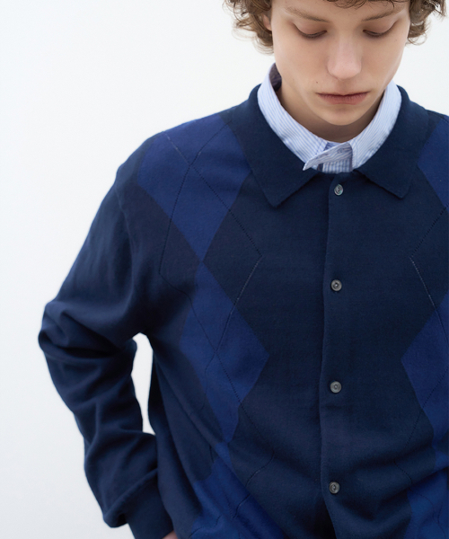 Poem Argaile вязаный кардиган Neavy (Argyle knit cardigan Navy)
