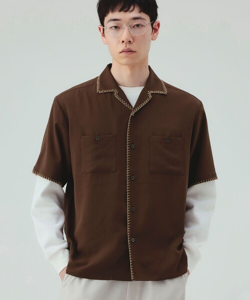 [6/18 Снижение цены] Blanket Stitch Open Collar Shirt (унисекс)