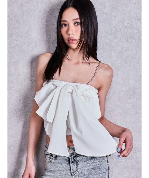 Bijou Stone Strap 2WAY ribon blouse — блузка с лентой 2WAY