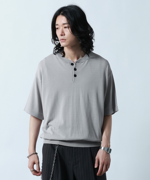 Henry neck Highgauge Knit — хенли-воротник, тонкий трикотаж (COOL FEELING)