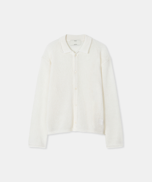 Linen blend collar cardigan — льняной кардиган с воротником, белый