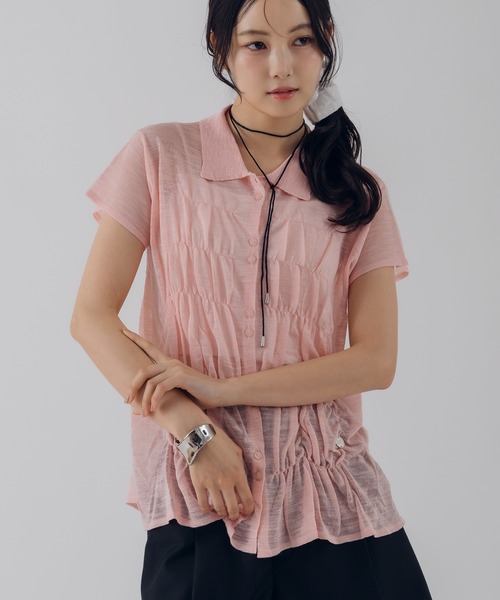 Рубашка‑вязанка с шёррингом — shirring slab knit shirt