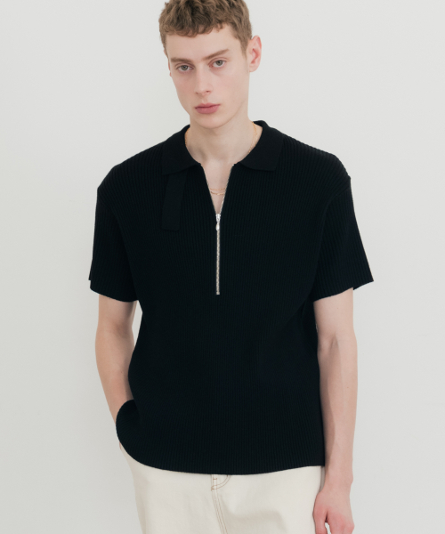 Lounge half‑knit short polo shirt — чёрный