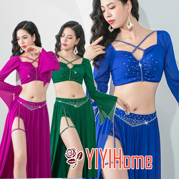 Костюм для belly dance — комплект для хеллоуина/вечеринок, с топом и юбкой, 2 предмета, латинский стиль, с блёстками (чёрный/зеленый/золотой)
