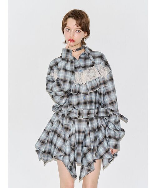 Фрил челкраузер футболка (Frill checked loose shirt)