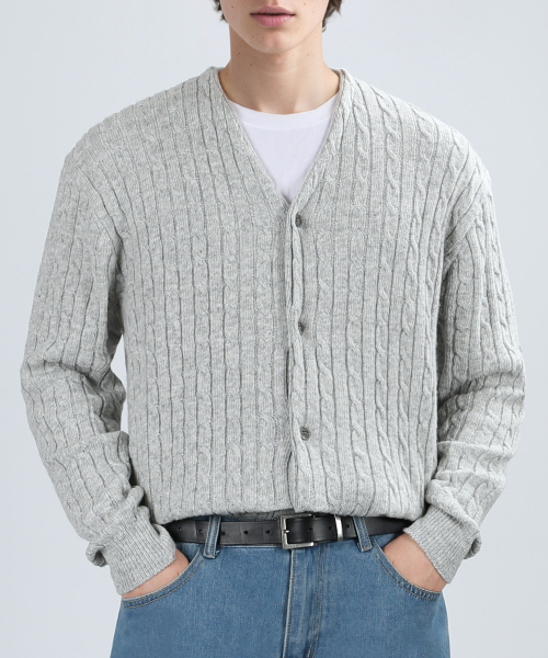 OSLO CABLE CARDIGAN (light gray) кардиган в стиле коса, светло-серый