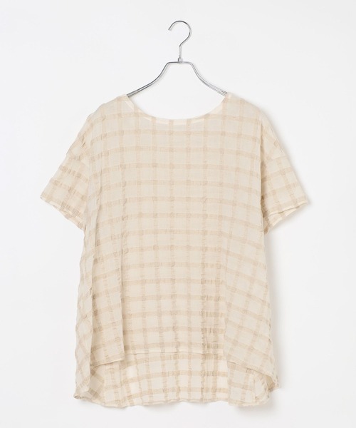 Linen checkフレアブラウス (леняная расклешенная блуза)