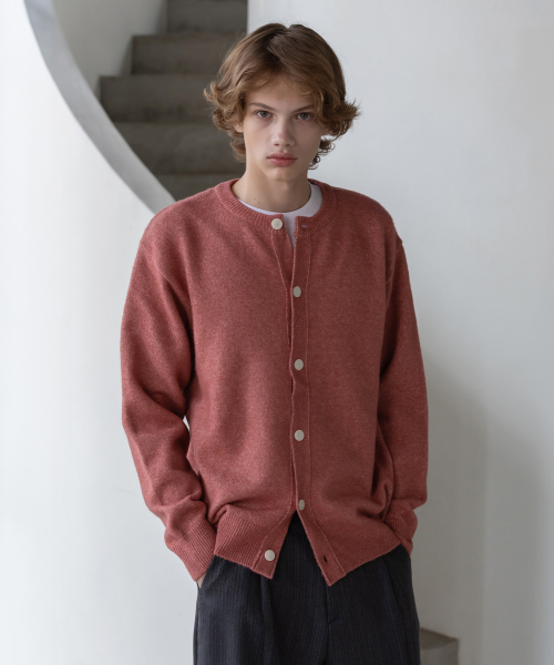 Comfort Round Neck Neck Cardigan [ロー ピンク] — кардиган с круглым вырезом, розовый