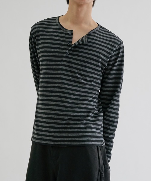 Assorted border long sleeve henly tee — полосатая лонгслив-хенли