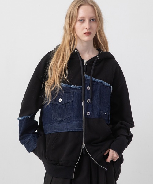 Denim conversion fashion フーディ — джинсовая фурнитура фейд