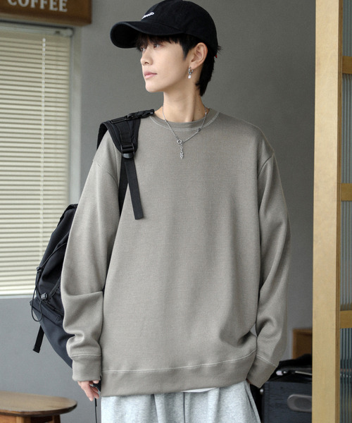 neos -addictive design- Loose-style knit ミラノリブ круглое горло, плотно вязаная, пуловер с воротом «нигтевой»